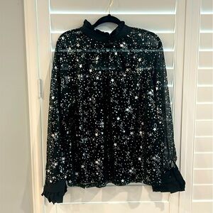 Black and Silver Stars Sheer Blouse